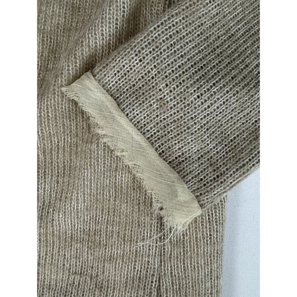 EASEL Beige Gauzy Knit Overlay Sweater Scoop Neck Raw Hem Pullover Sz L - Picture 6 of 7